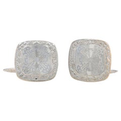 Belais Art Deco Etched Square Cufflinks - White Gold 14k & Silver Toned Vintage