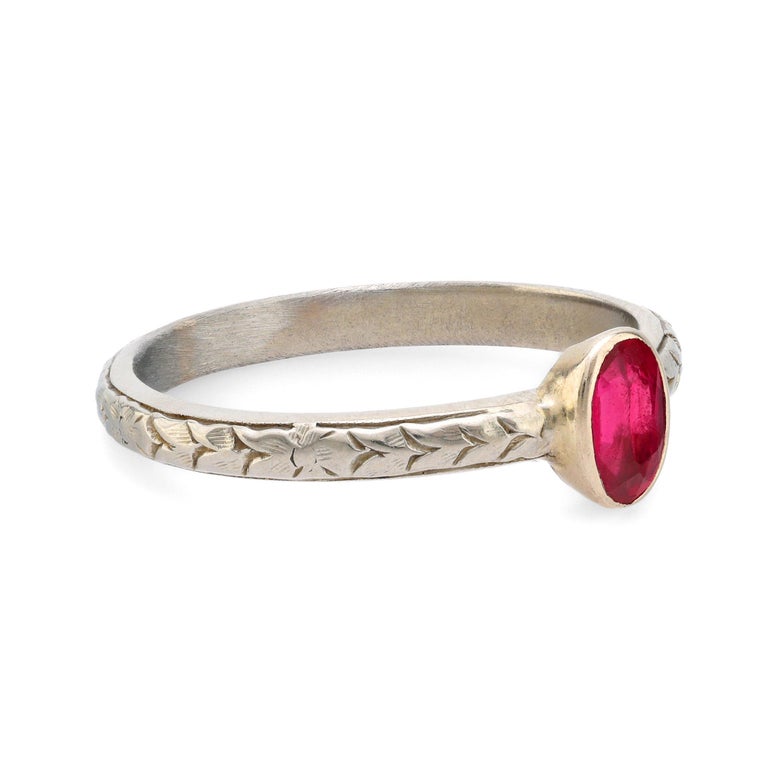 Belais Art Deco ruby 18k white gold solitaire ring at 1stDibs