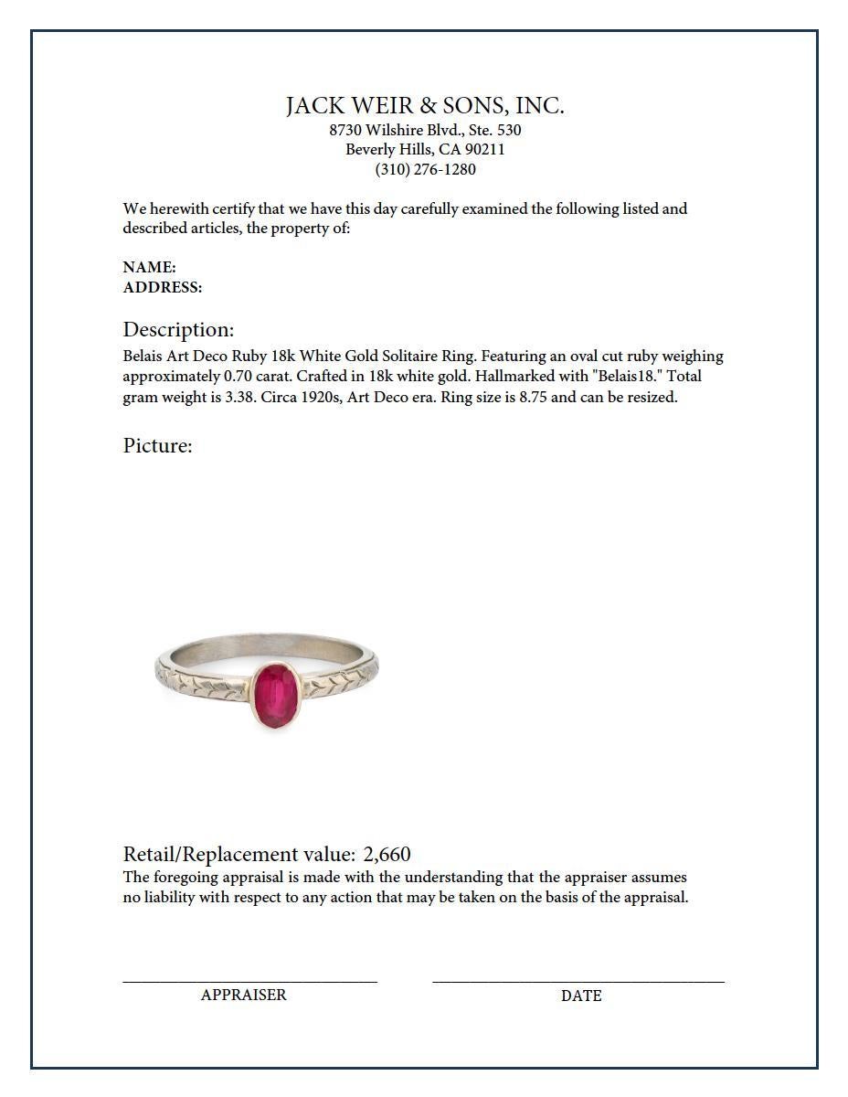 Women's or Men's Belais Art Deco ruby 18k white gold solitaire ring