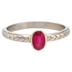 Belais Art Deco ruby 18k white gold solitaire ring