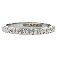 Belais Art Deco Wedding Band - White Gold 18k Floral Antique Ring Sz 5 3/4