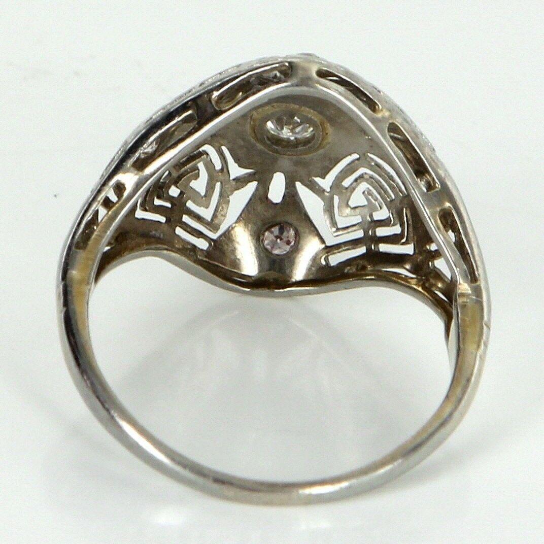 Old European Cut Belais Geometric Diamond Ring Antique Deco Vintage 18 Karat Gold Fine Jewelry