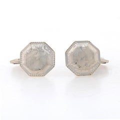Belais Boutons de manchette octogonaux vintage gravés en or blanc 14 carats et argent