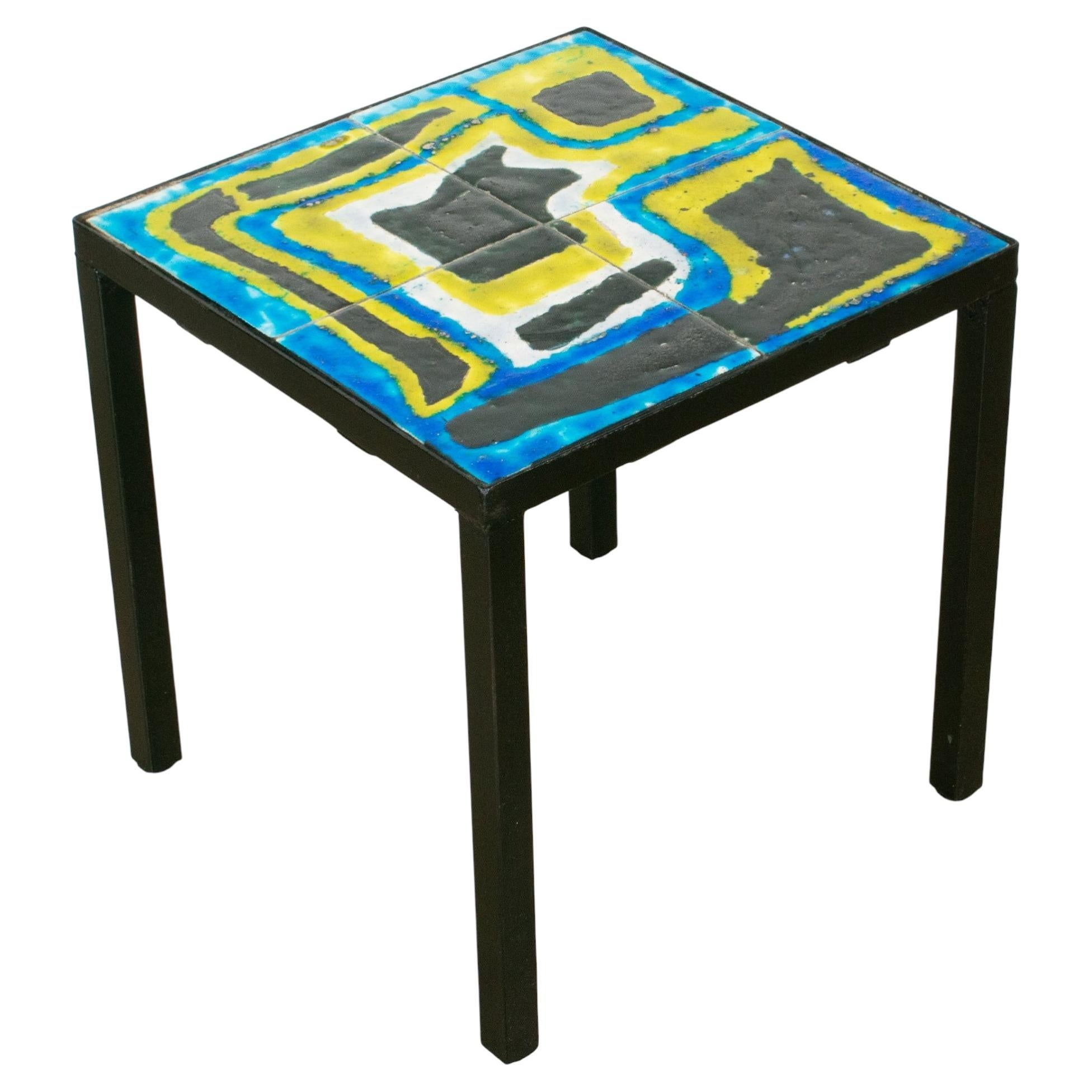 Belarti Mid-Century Modernist Wrought Iron Ceramic Tile Side Table, circa 1960