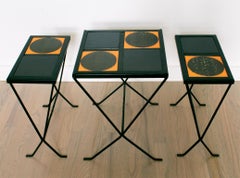 Belarti Modernist Wrought Iron Ceramic Tile Nesting Side Table, a Trio, 1960s