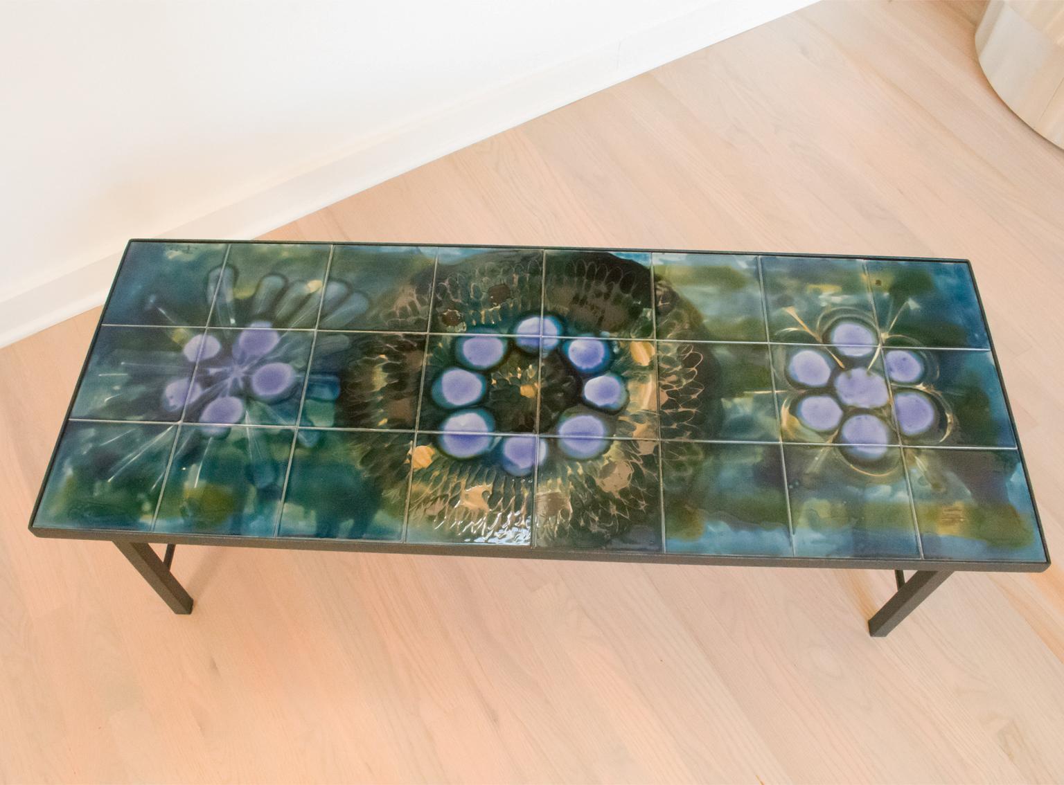Belarti Wrought Iron Ceramic Tile Side Coffee Table, 1960s For Sale 3