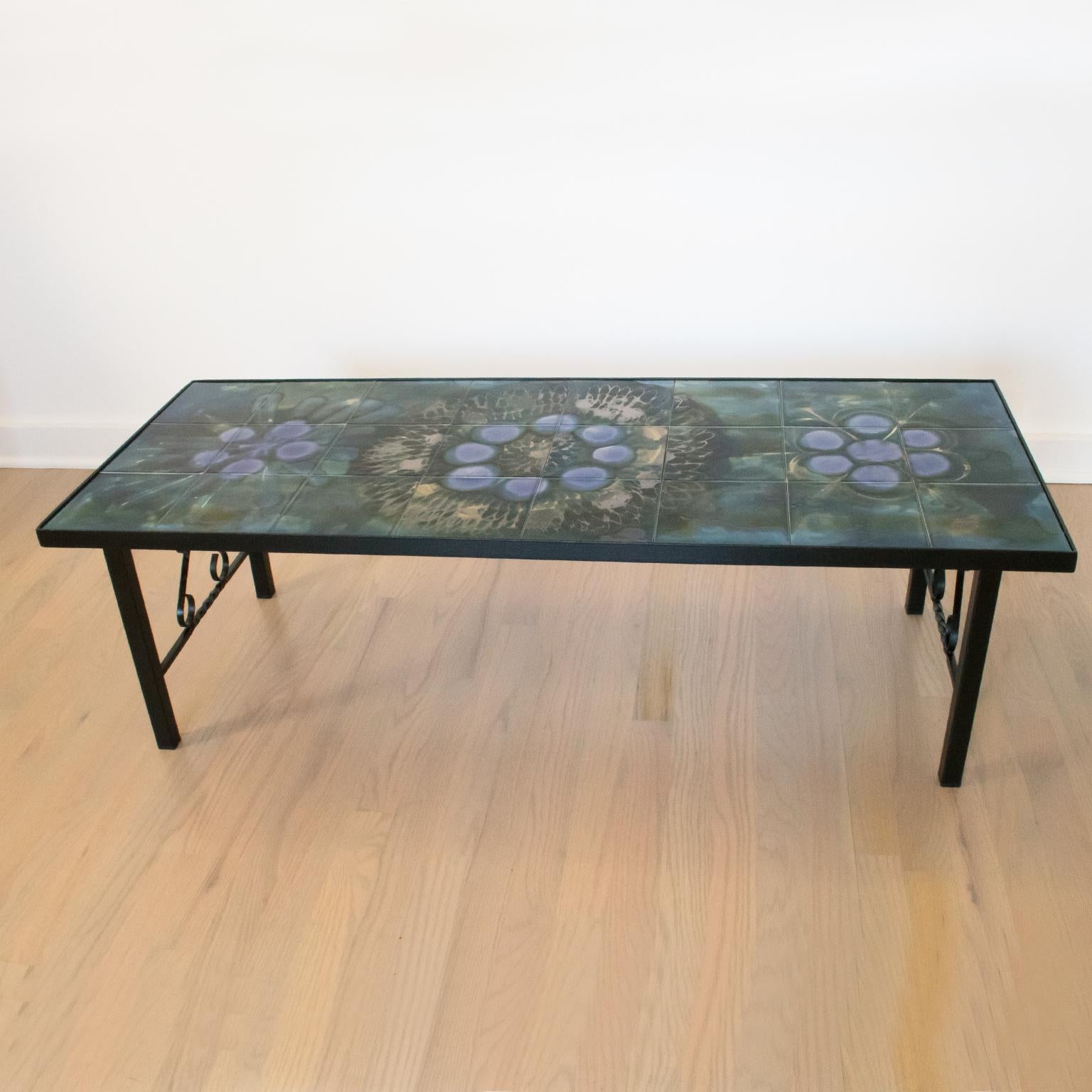 Belarti Wrought Iron Ceramic Tile Side Coffee Table, 1960s For Sale 5