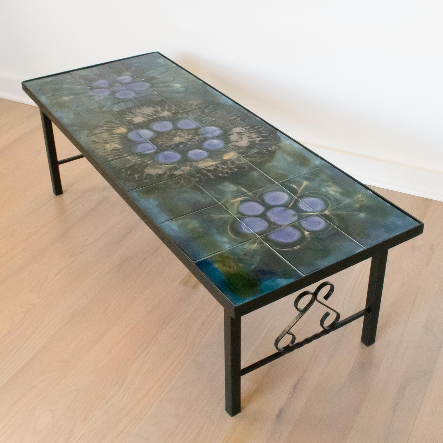 Belarti Wrought Iron Ceramic Tile Side Coffee Table, 1960s For Sale 6