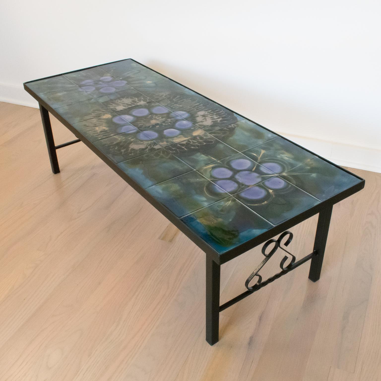 Mid-Century Modern Belarti Wrought Iron Ceramic Tile Side Coffee Table, 1960s For Sale