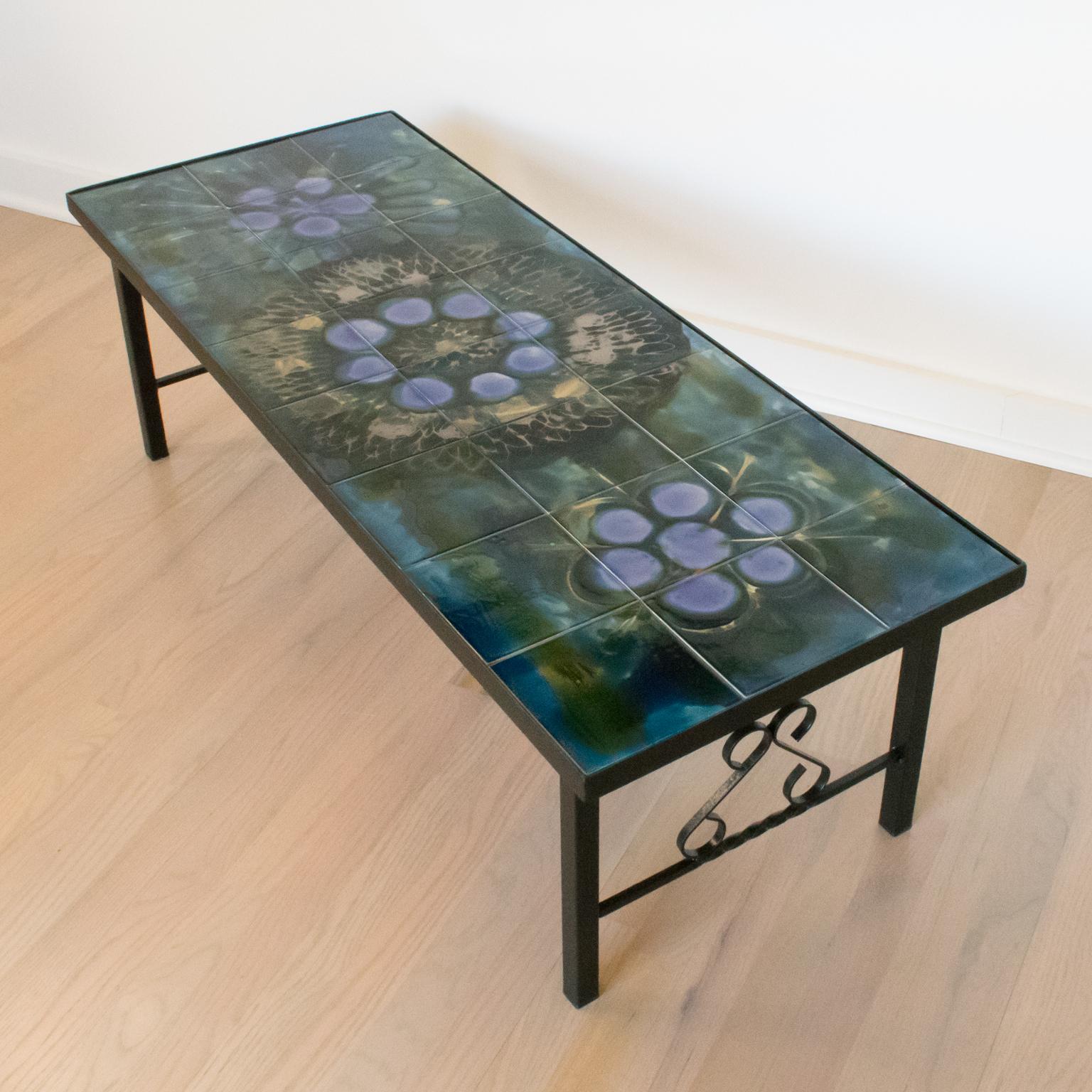Metal Belarti Wrought Iron Ceramic Tile Side Coffee Table, 1960s For Sale