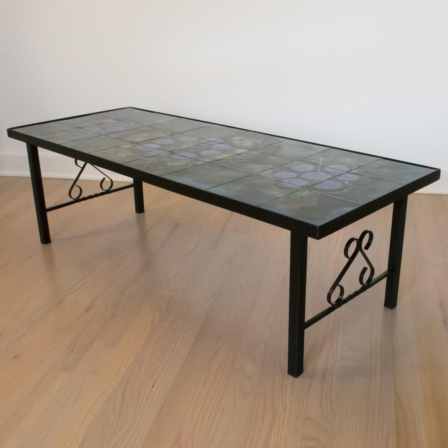 Belarti Wrought Iron Ceramic Tile Side Coffee Table, 1960s For Sale 2