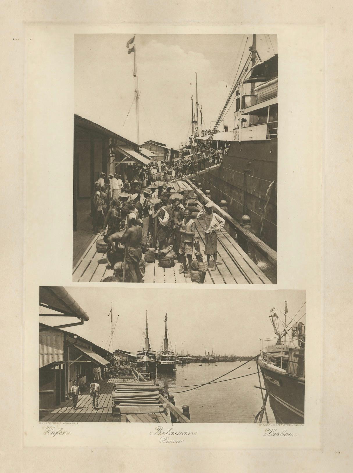Port de Belawan et ouvriers - Sumatra (Photogravure de Kleingrothe, c.1900)

Une puissante photogravure originale de C.I.C. Coloni, capturant le port colonial animé de Belawan près de Medan, au nord de Sumatra, vers 1900. Belawan a servi de port