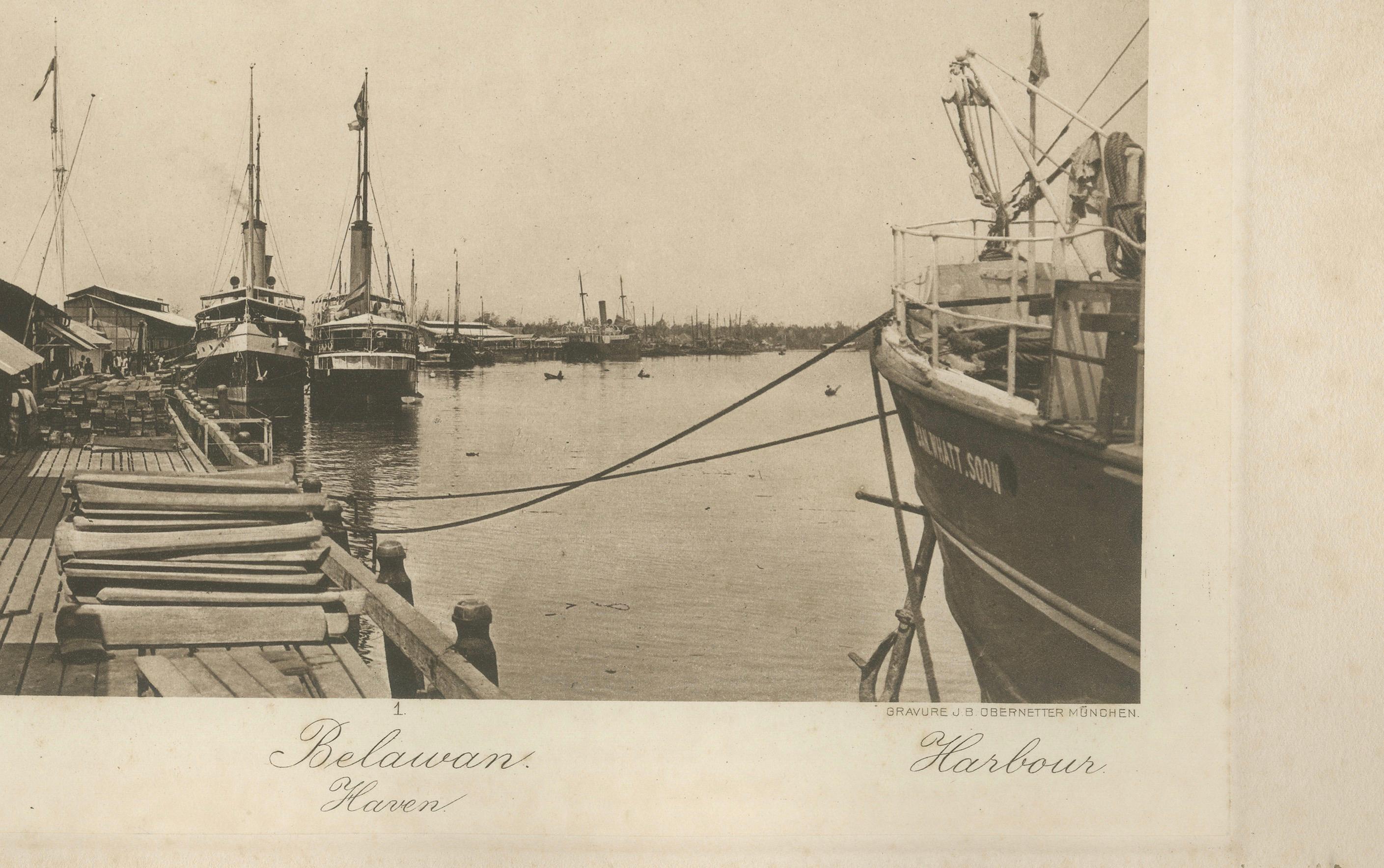 Port de Belawan et ouvriers - Sumatra, Indonésie - Kleingrothe Photogravure 1900 en vente 2
