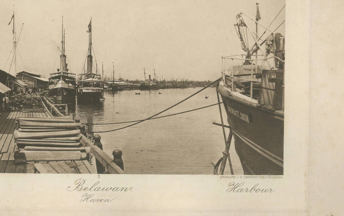 Belawan Harbour & Laborers – Sumatra, Indonesia - Kleingrothe Photogravure 1900
