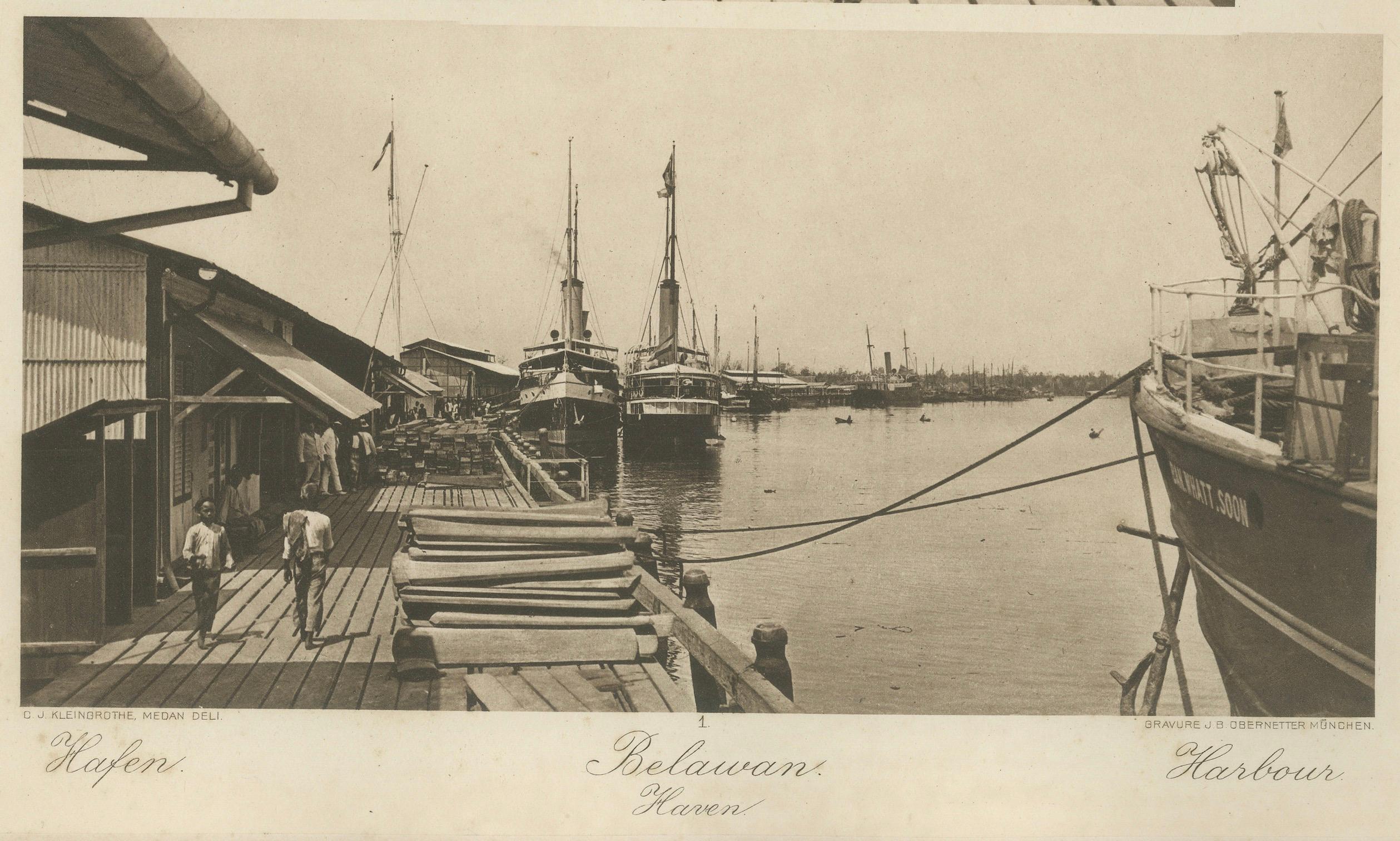 Port de Belawan et ouvriers - Sumatra, Indonésie - Kleingrothe Photogravure 1900 en vente 3