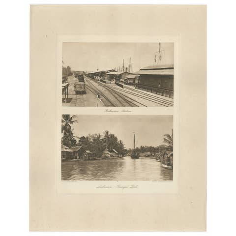 Belawan Railway Station & Soengei Deli River, Sumatra – Antique Photo, c.1910