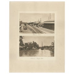 Belawan-Bahnhof und Soengei Deli-Fluss, Sumatra - Antikes Foto, um 1910