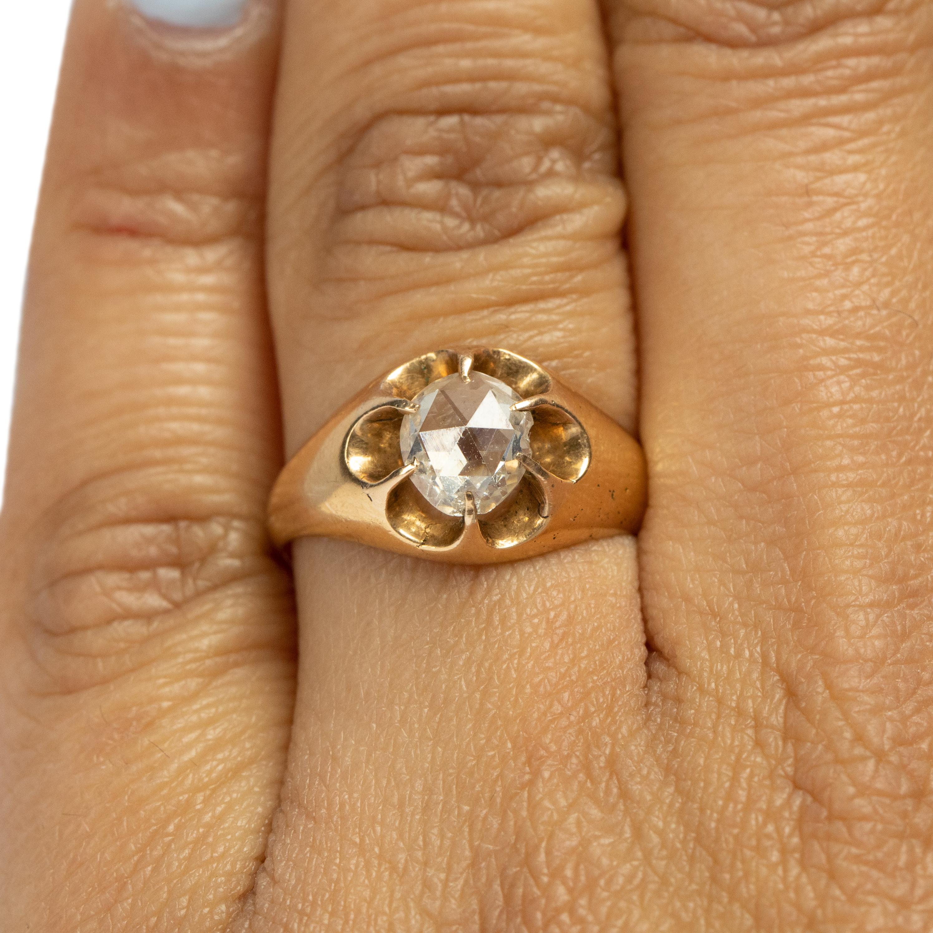 Rose Cut Belcher Style 18 Karat Yellow Gold Engagement Ring