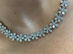 Belfiore 18K White Gold Flower Necklace with 5 Ct Diamond Cluster