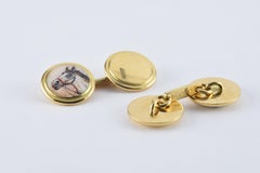 Belfiore 18kt Yellow Gold and Enamel Horse Head Cufflinks