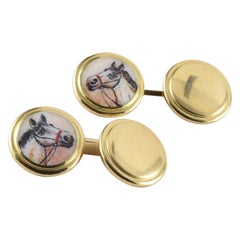Belfiore 18kt Yellow Gold and Enamel Horse Head Cufflinks