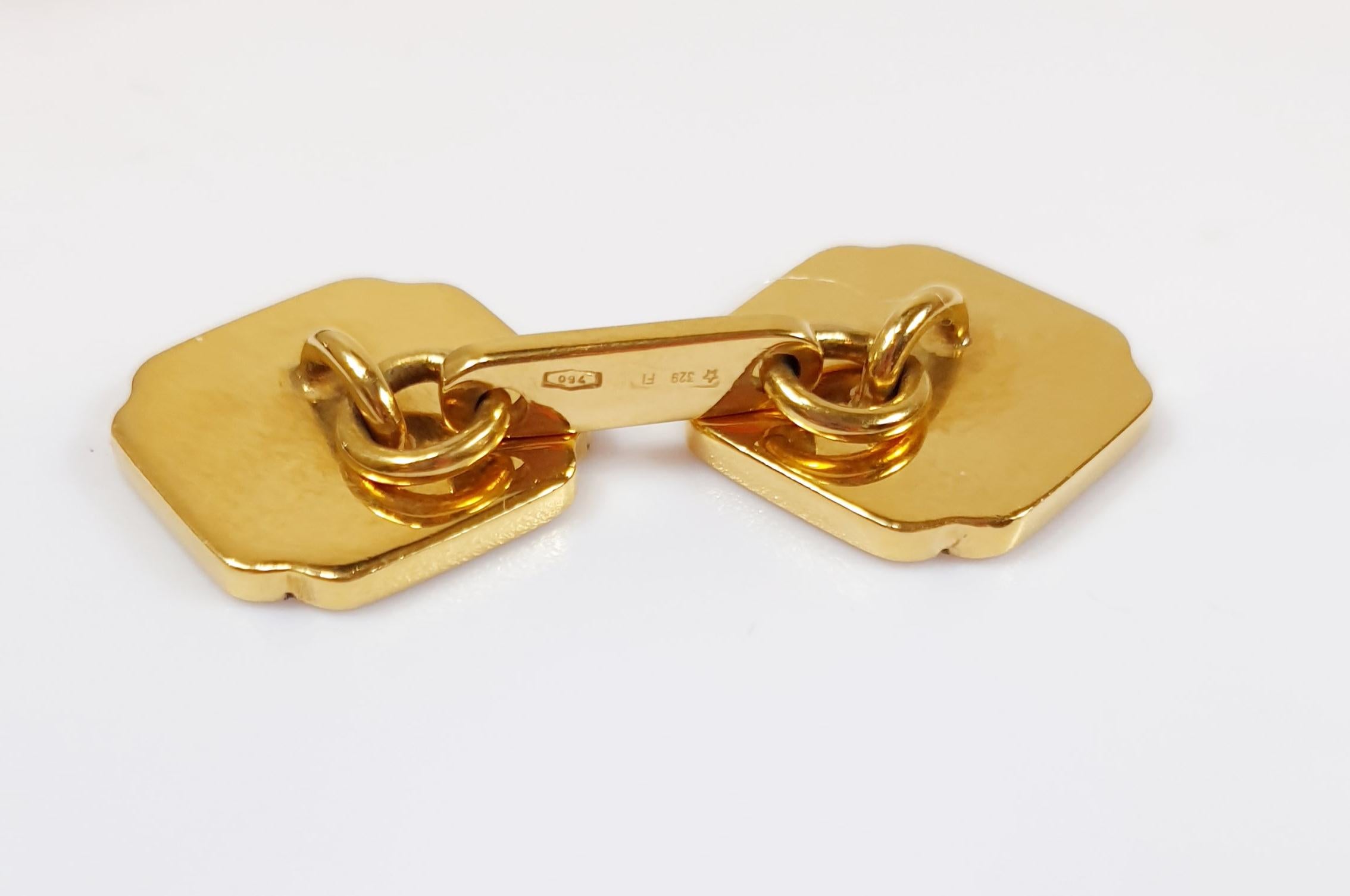 Belfiore Florentine Jewellers 18 Karat Gold and Enamel Cufflinks In Excellent Condition For Sale In Bilbao, ES