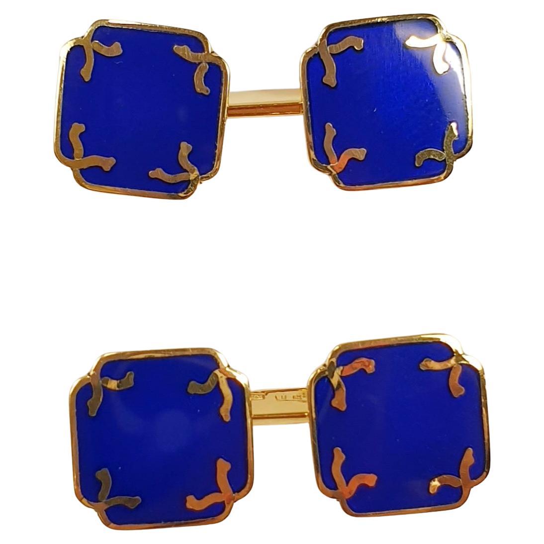 Belfiore Jewellers Boutons de manchette florentins en or 18 carats et émail
