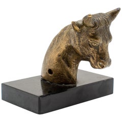 Belfort Bronze Bull French 19th Century on a Black Marble Base