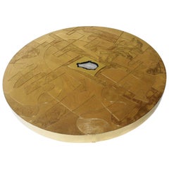 Belgali Round Coffee Table, Patinated Acid Etched Brass and High End Agate Slice