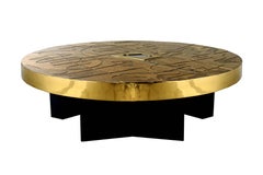 Belgali Round Coffee Table, Patinated Acid Etched Brass and High End Agate Slice