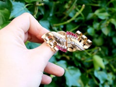 Belgian 1.55 Carat Diamond and Synthetic Ruby 18k Yellow Gold Brooch Circa 1930