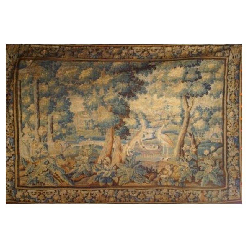 Tapiz belga de Aubusson del siglo XVII con escena de bosque
