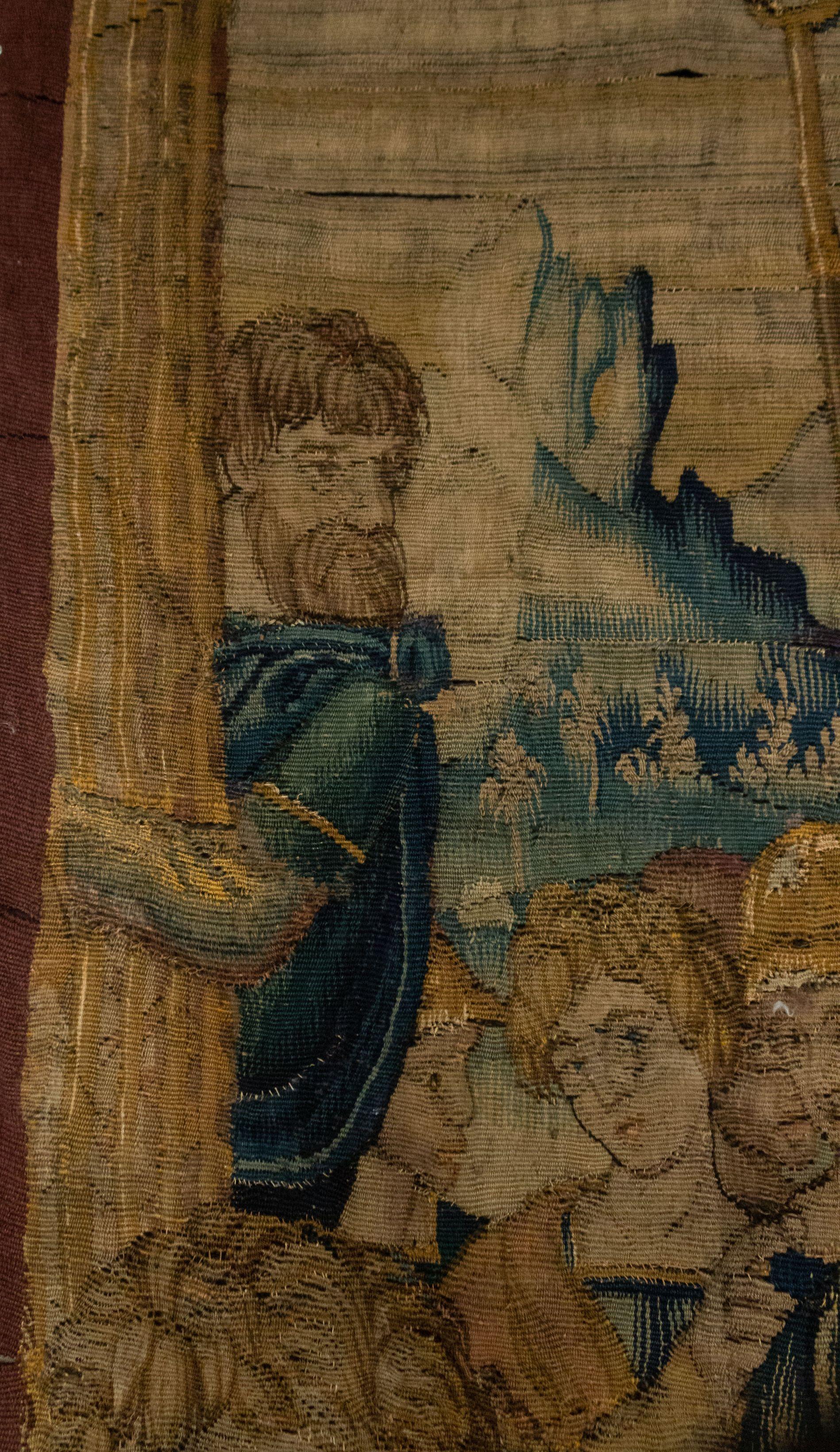 Other Belgian 17th Century Woven Tapestry of Kneeling King For Sale