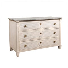 Belgian 1850s Gustavian Style Three-Drawer Painted Commode with Faux-Marble Top