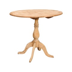 Belgian 1880s Oval Bleached Wood Pedestal Centre Table with Scrolling Feet