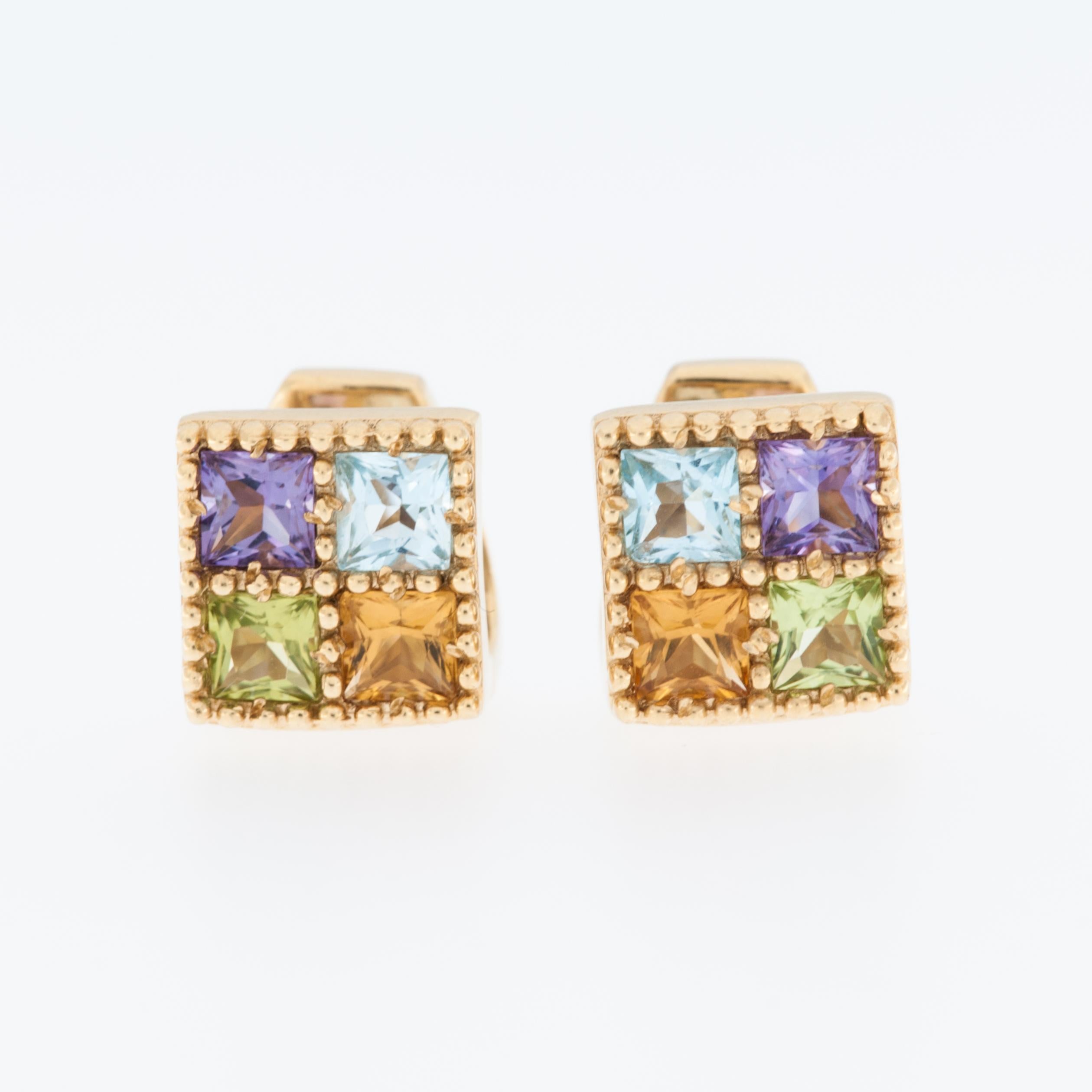 Contemporary Belgian 18kt Yellow Gold Set Cross & Earrings with Coloured Quartz  For Sale