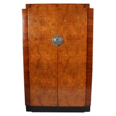 Belgian 1920s Burr Walnut Wardrobe and Hanging Cabinet