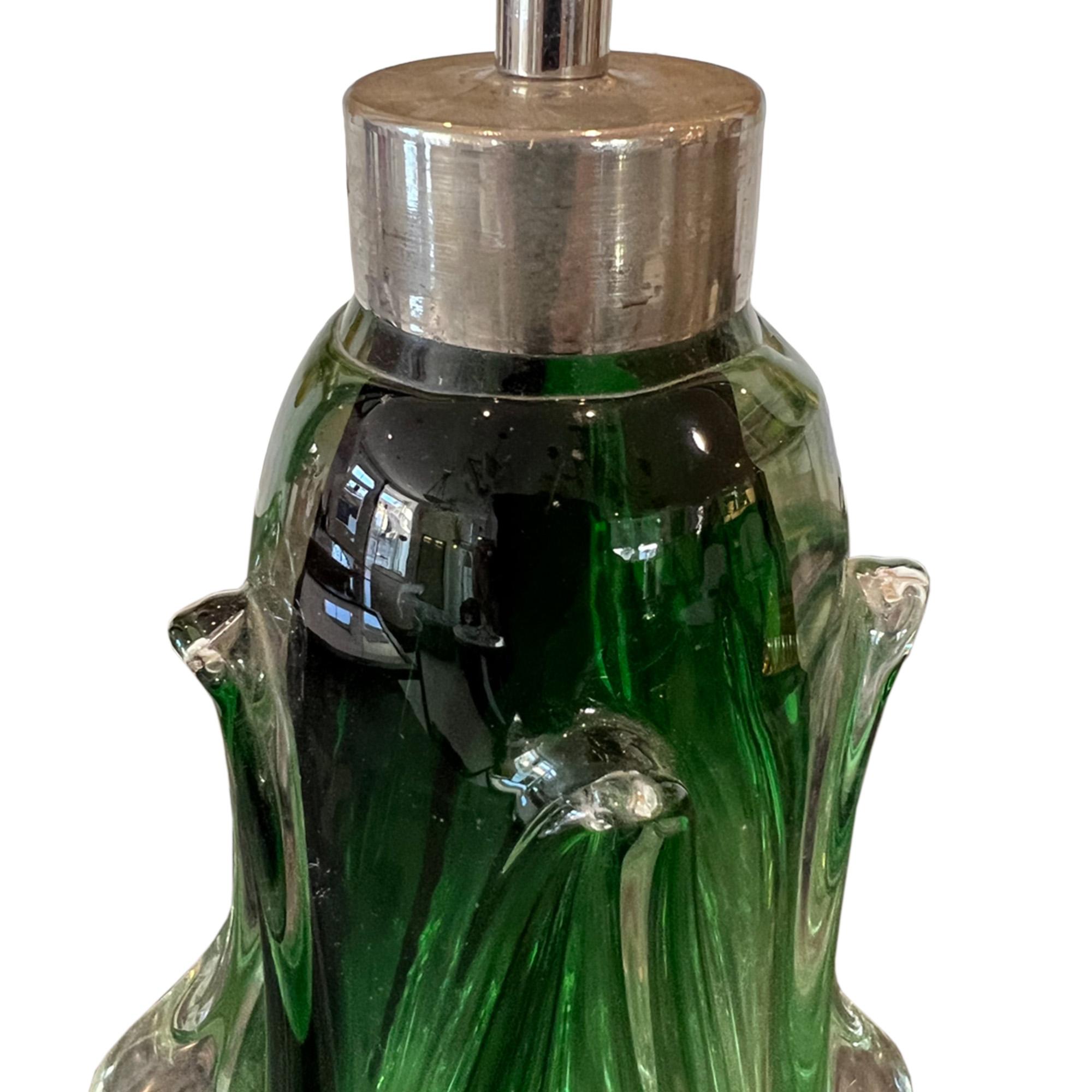 Mid-Century Modern Belgian 1960s Green Glass Table Lamp