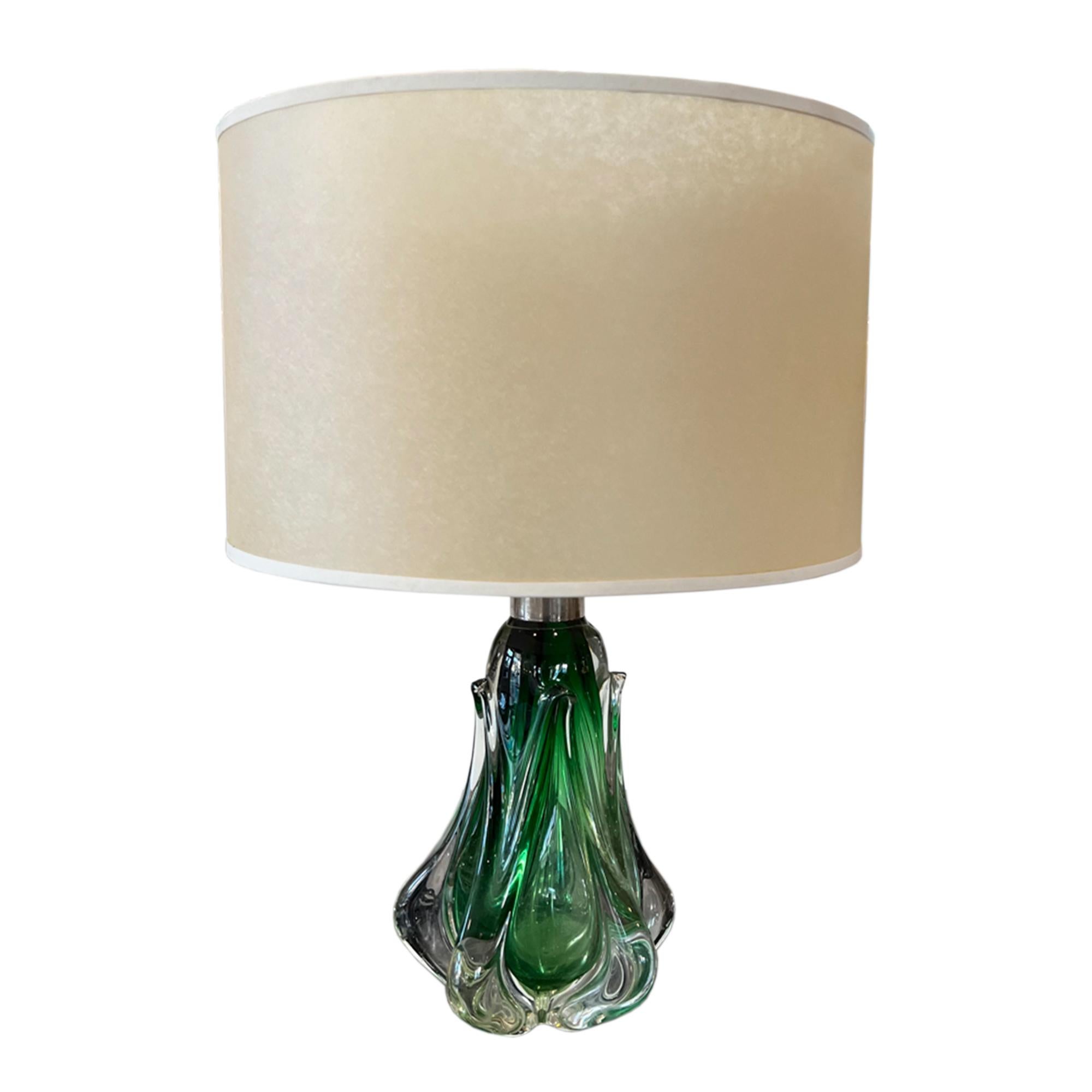 Hand-Crafted Belgian 1960s Green Glass Table Lamp