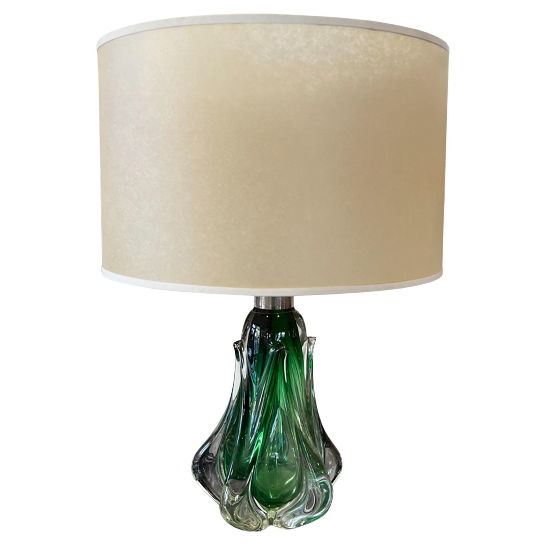 Belgian 1960s Green Glass Table Lamp