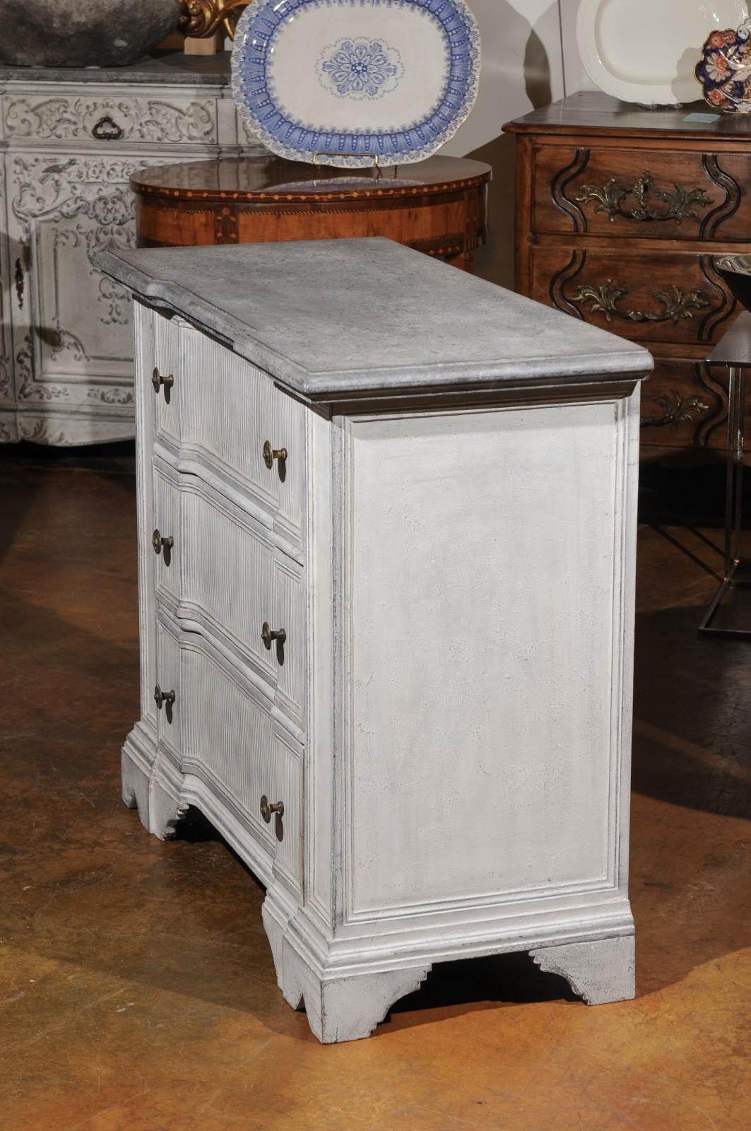 Hand-Carved Belgian 19th Century Painted and Carved Three-Drawer Chest with Reeded Accents