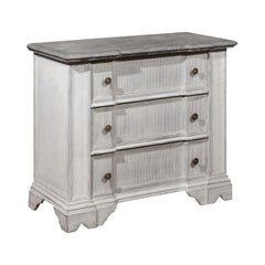 Belgian 19th Century Painted and Carved Three-Drawer Chest with Reeded Accents