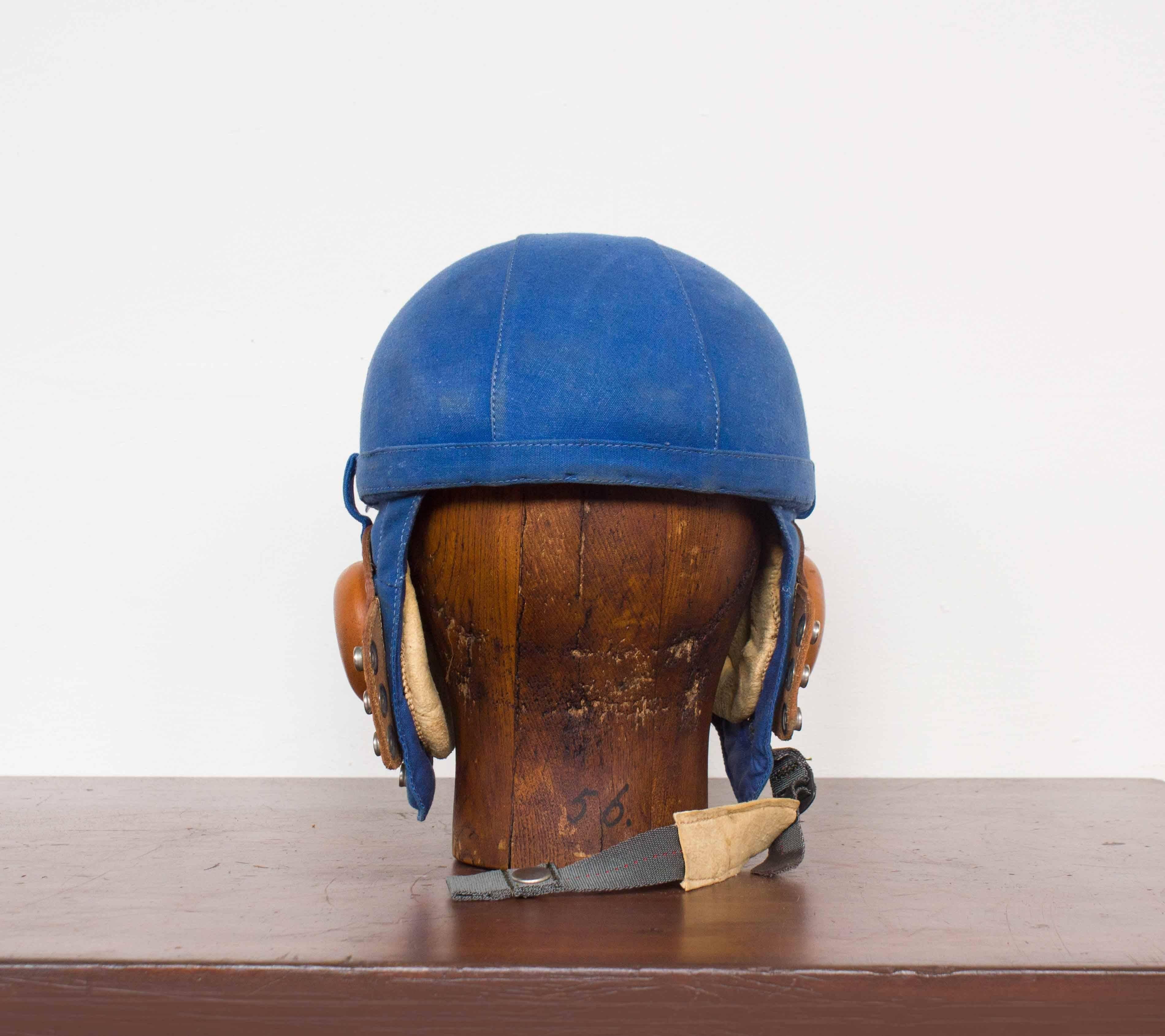 Industrial Belgian Air Force Pilot Helmet, 1940-1950 with Hat Block Mannequin Head For Sale