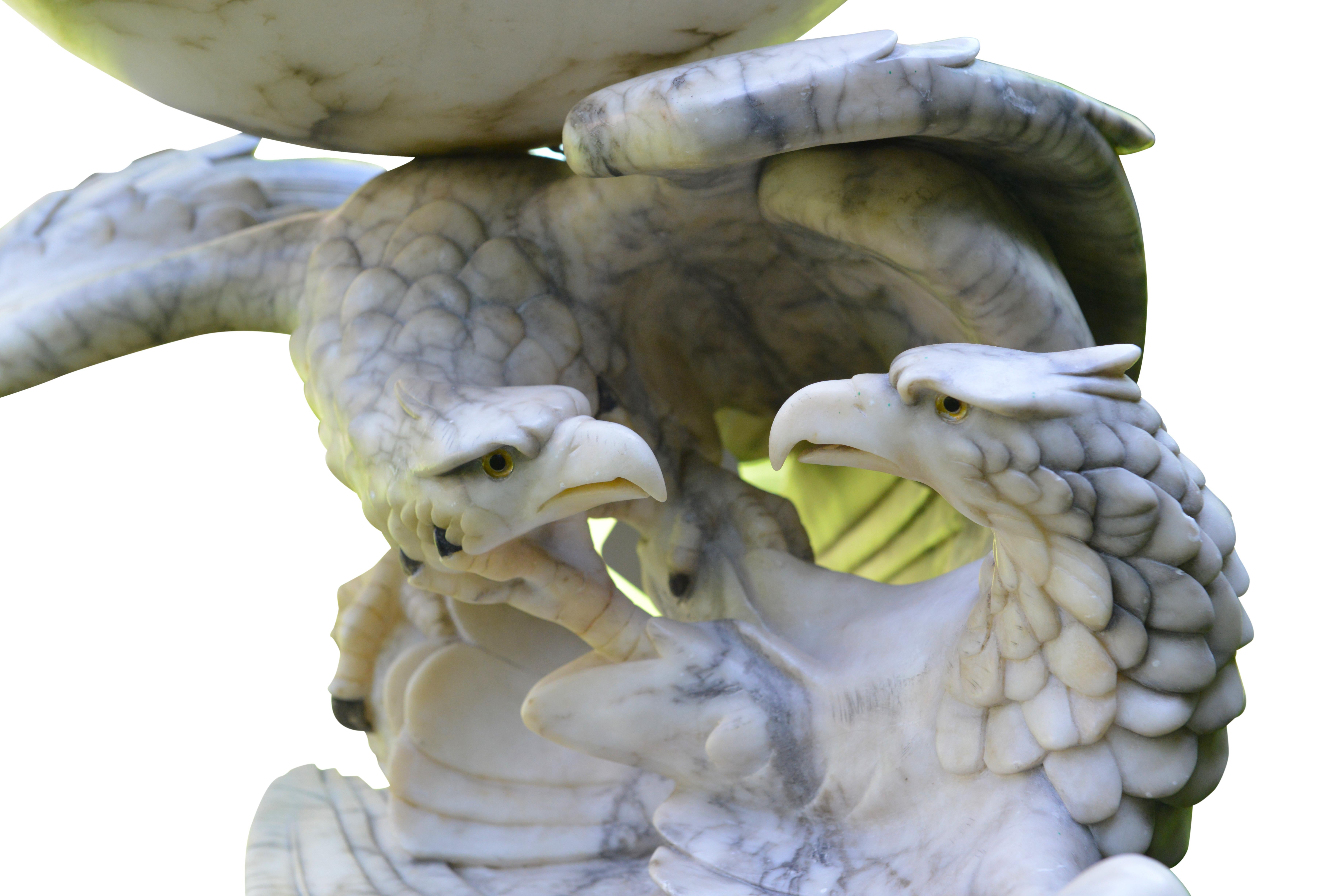 Belgian Art Deco Alabaster Eagle Lamp, circa 1940 For Sale 3