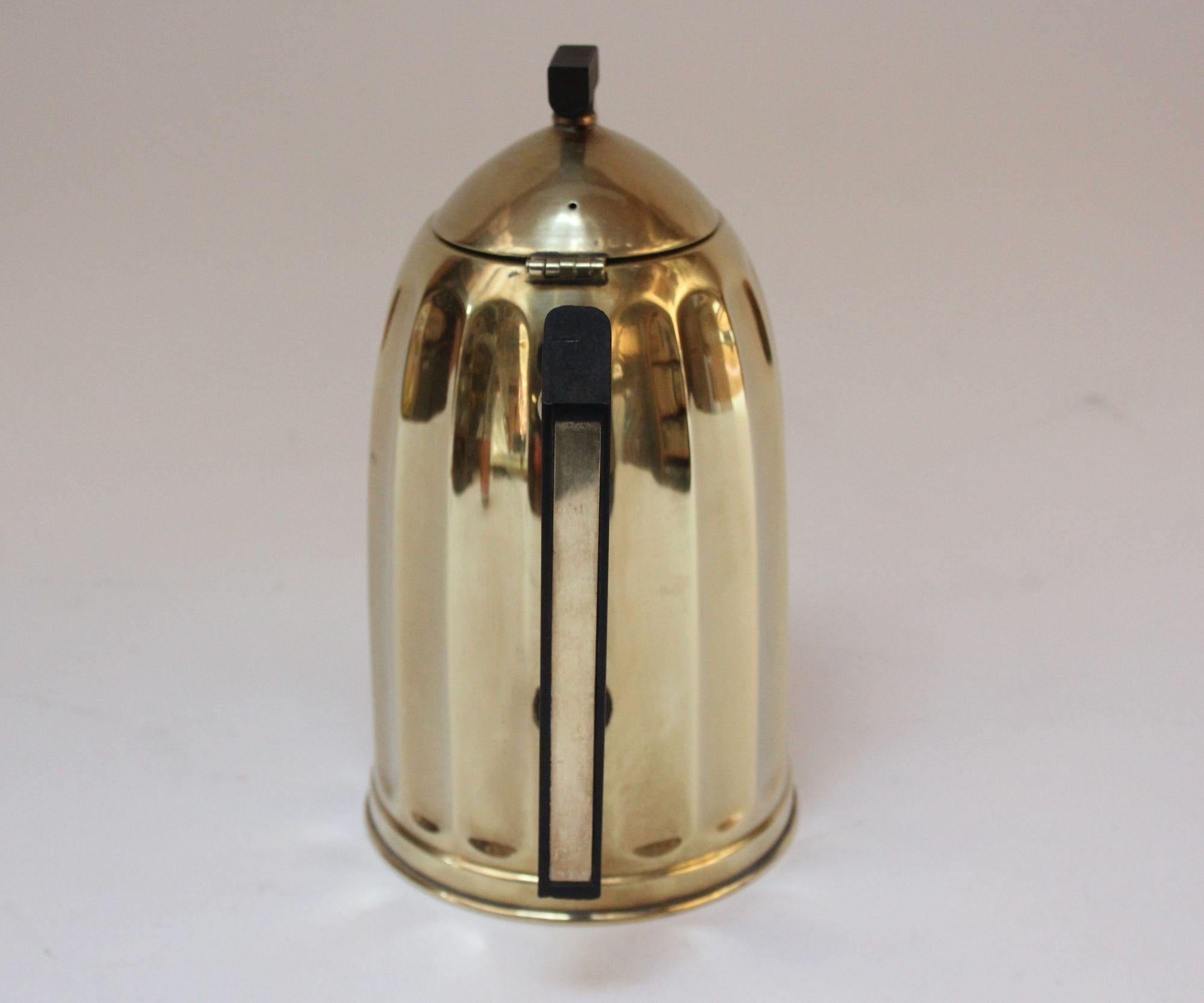 Mid-20th Century Belgian Art Deco Brass and Bakelite Fluted Teapot / Coffee Pot by Demeyere For Sale