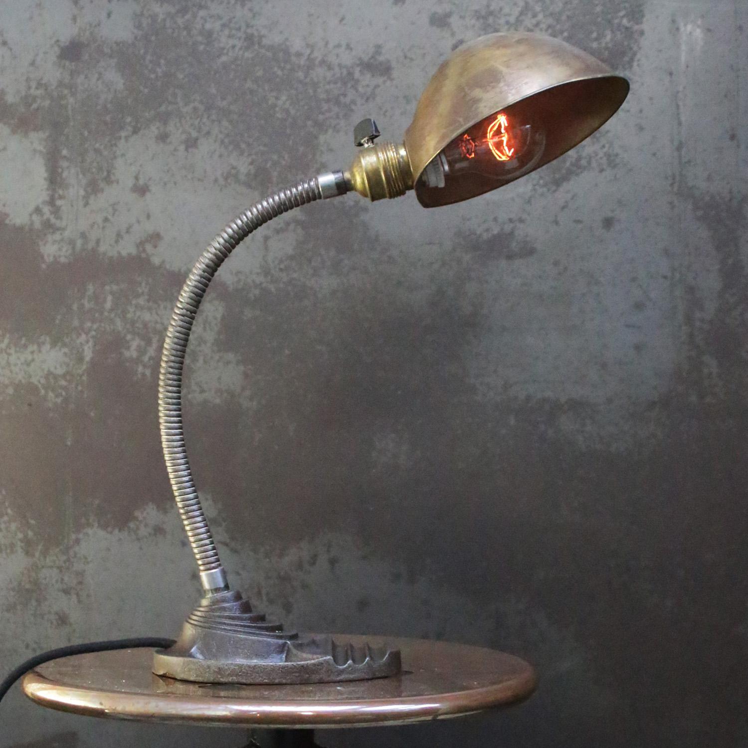 Industrial Belgian Art Deco Brass Cast Iron Table Desk Light