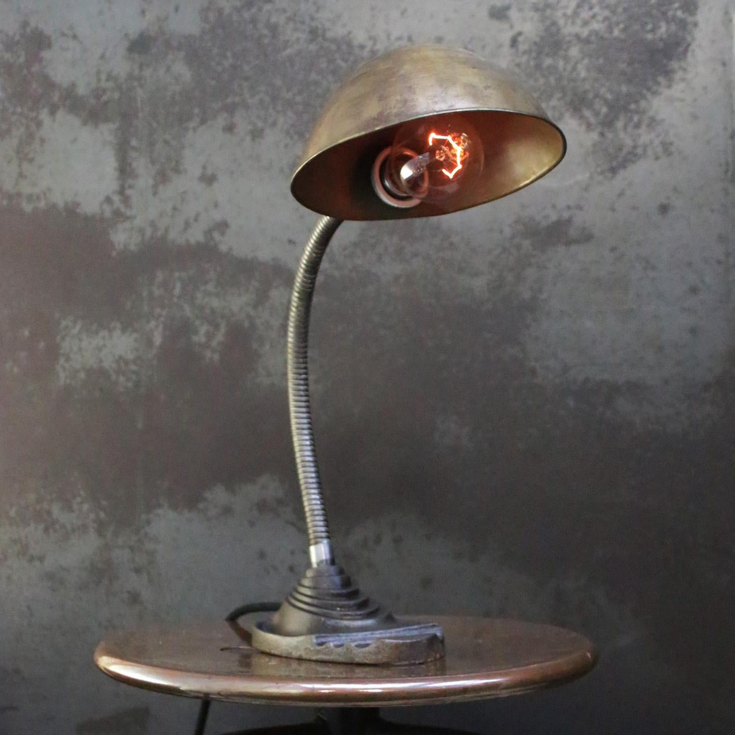 Early 20th Century Belgian Art Deco Brass Cast Iron Table Desk Light