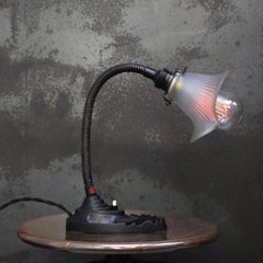 Belgian Art Deco Cast Iron Frosted Glass Table Lamp