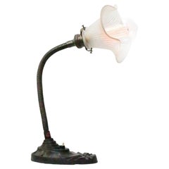 Vintage Belgian Art Deco Cast Iron Frosted Glass Table Lamp