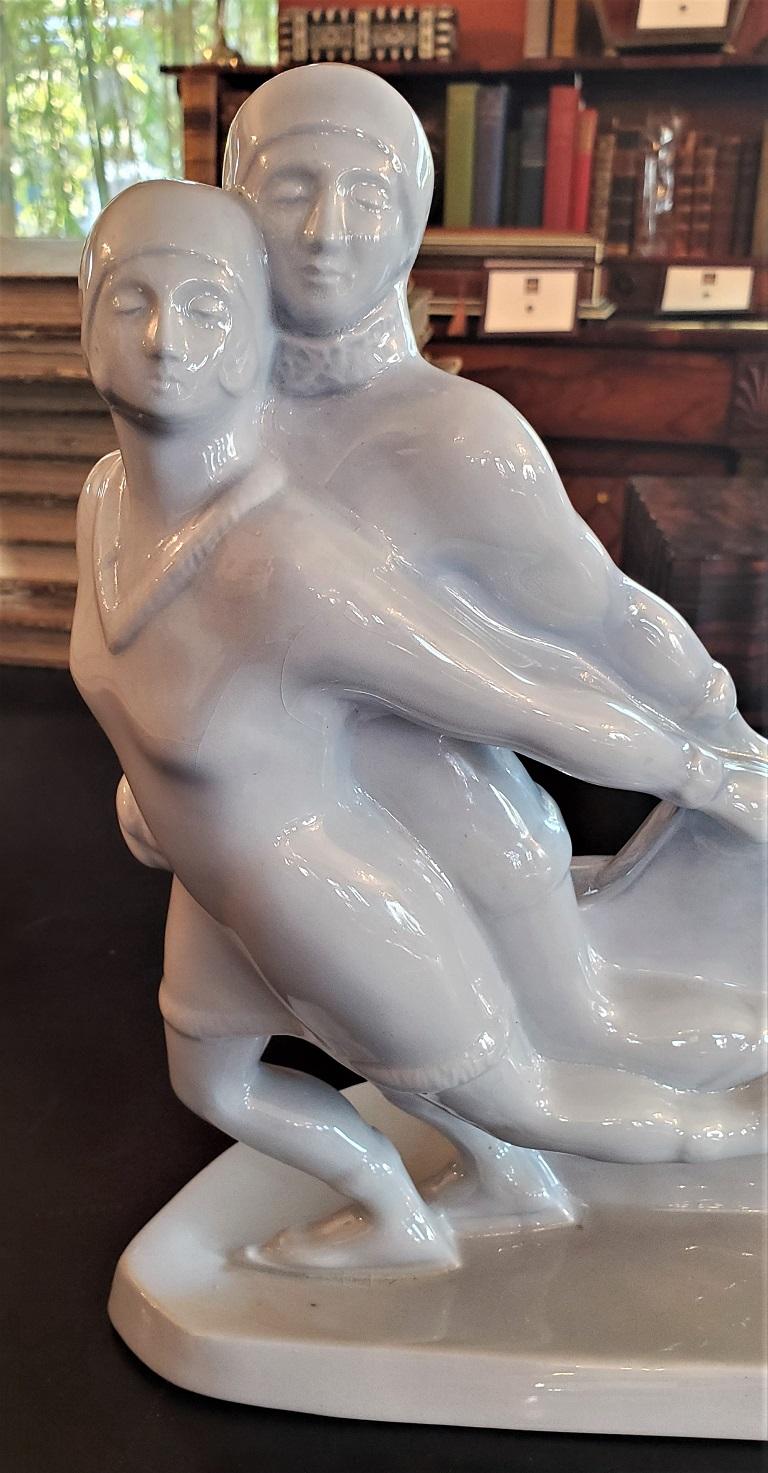 Hand-Crafted Belgian Art Deco Charles Catteau BFK Ice Skater Sculpture For Sale